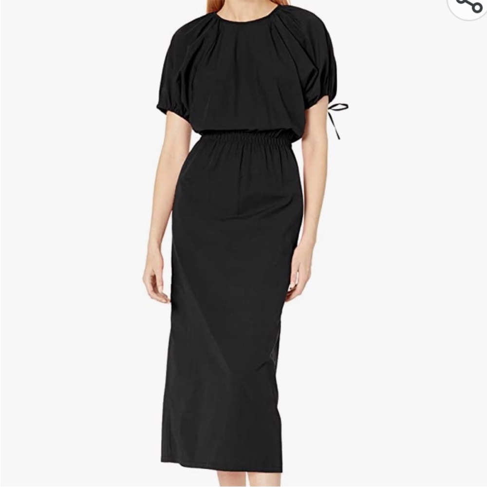Amie New York Puff Sleeve Smocked Waist Poplin Cotton Midi Dress